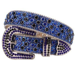 Rhinestone Belt–SUN014–Royal Blue Glitter Belt, Royal Blue & Black Rhinestones